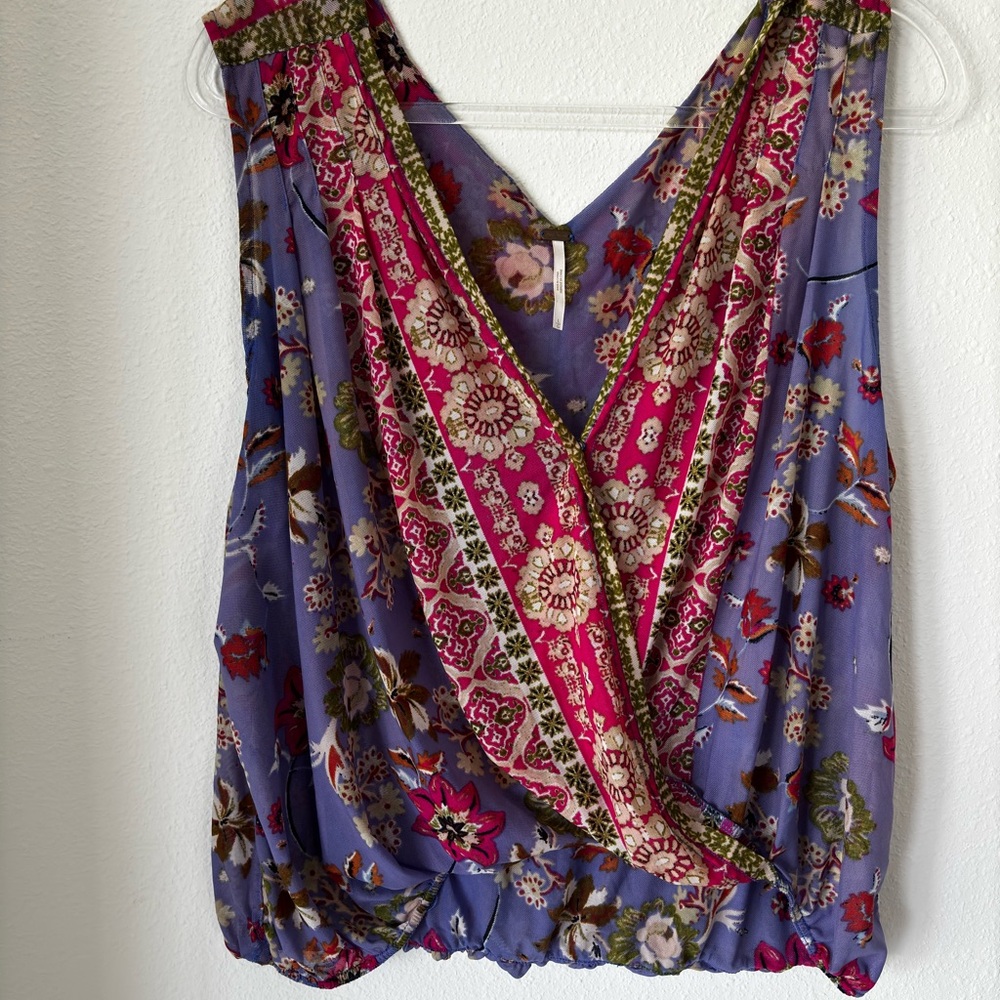 Free People Floral Blouse - Pink and Blue